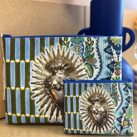 Pochette similicuir cœur ex-voto argent