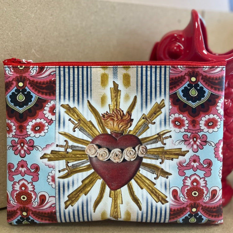 Pochette similicuir cœur ex-voto rouge