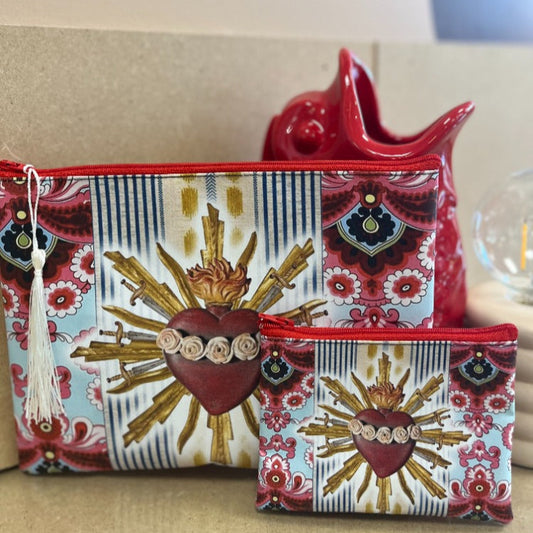 Pochette similicuir cœur ex-voto rouge