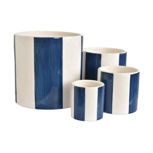 Set de 4 pots à rayure bleu