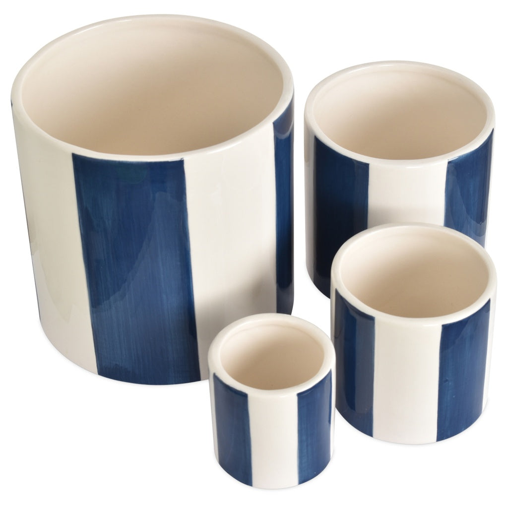 Set de 4 pots à rayure bleu