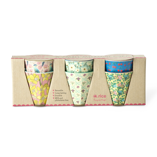 Set de 6 petits gobelets imprimé cerise/fleurs