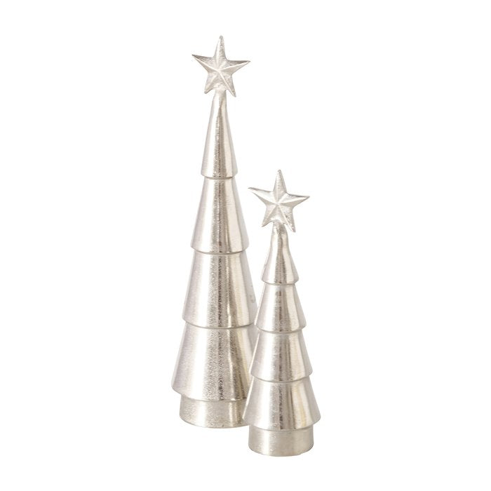 Set de 2 sapin de noël avec étoile argenté