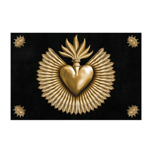 Tapis vinyle noir ex-voto doré 49,5x83cm