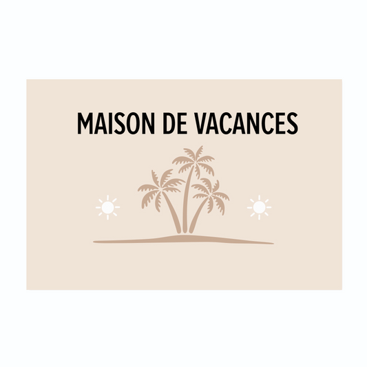 Tapis vinyle palmier avec inscription maison de vacances
