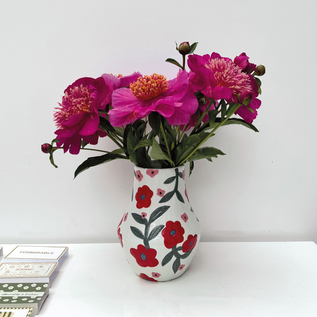 Vase fleurs rouge