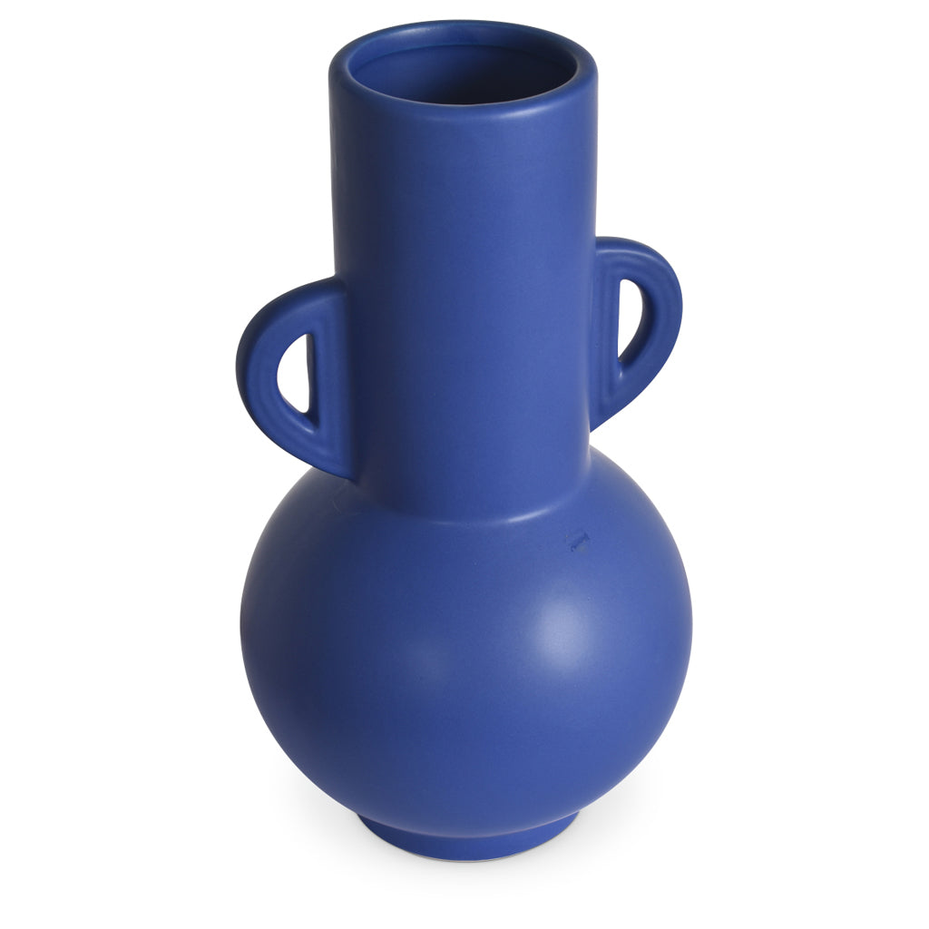 Vase céramique double anses bleu