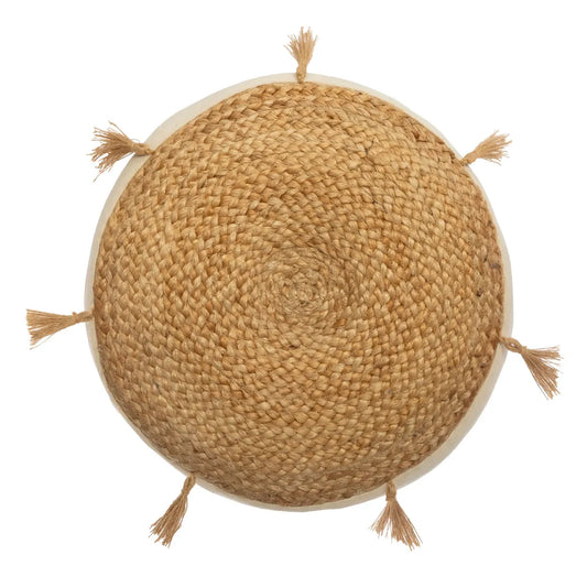 Coussin/pouf de sol rond jute et coton