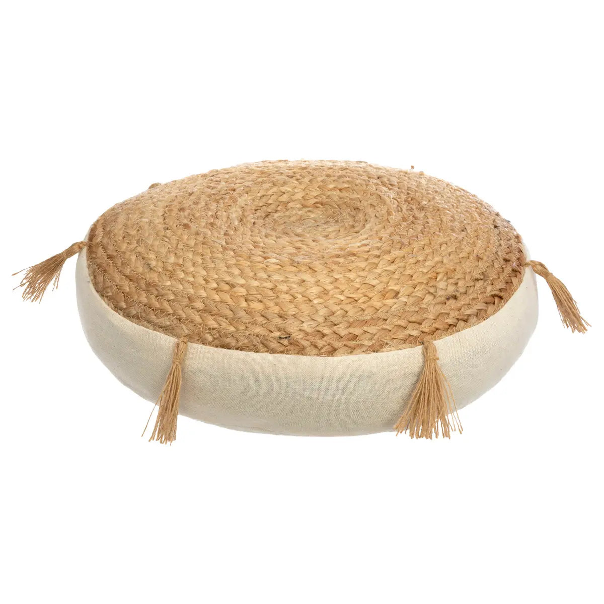 Coussin/pouf de sol rond jute et coton