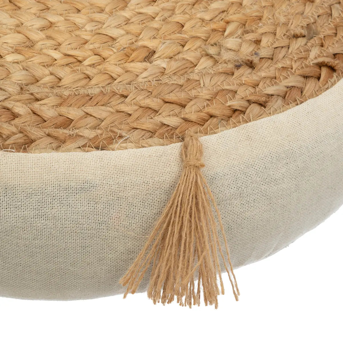 Coussin/pouf de sol rond jute et coton