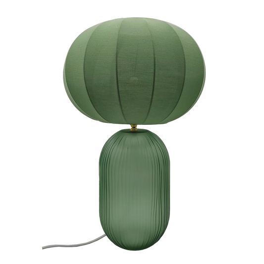 Lampe Lucas Vert – Verre -Toile Chinée – D30 H47,5 cm