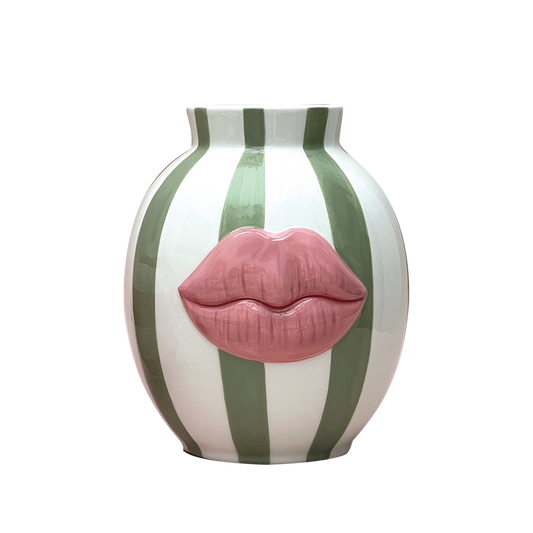 Vase Kiss Rayure Vert – Faïence Artisanale – H20,8 cm