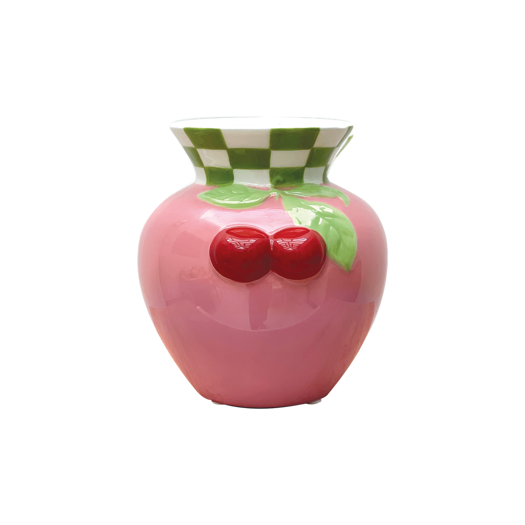 Vase Cerise Rose – Faïence Artisanale – H13,7 cm